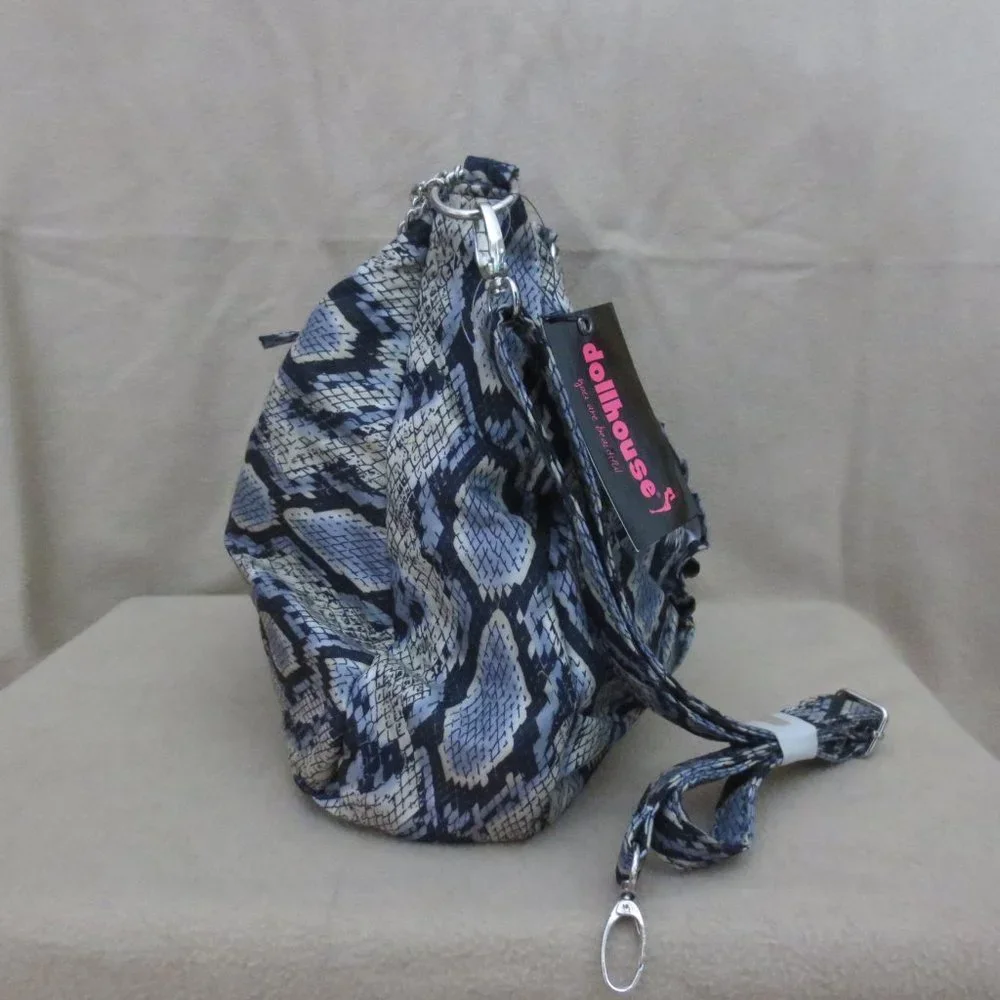 NEW Dollhouse Purse Blue Gray Black Snakeskin Print Crossbody Shoulder Hobo Bag
